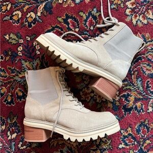 Bernardo Suede Leather Combat Boots with Lace-Up Design and elastic size 6.5